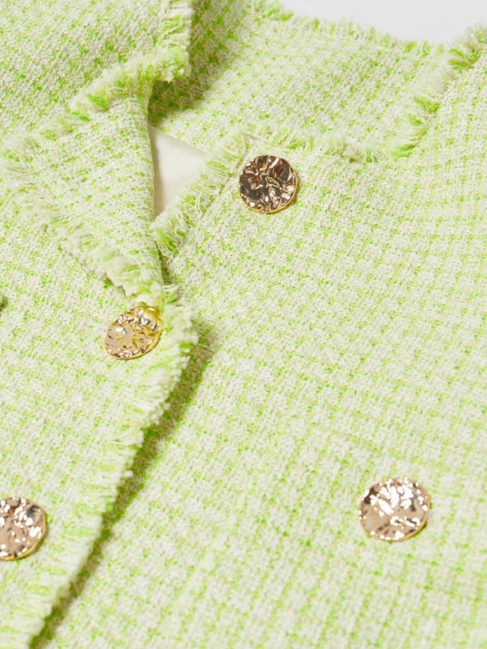 Mango  Lime Tweed Button-Front Jacket - Picture 2 of 5
